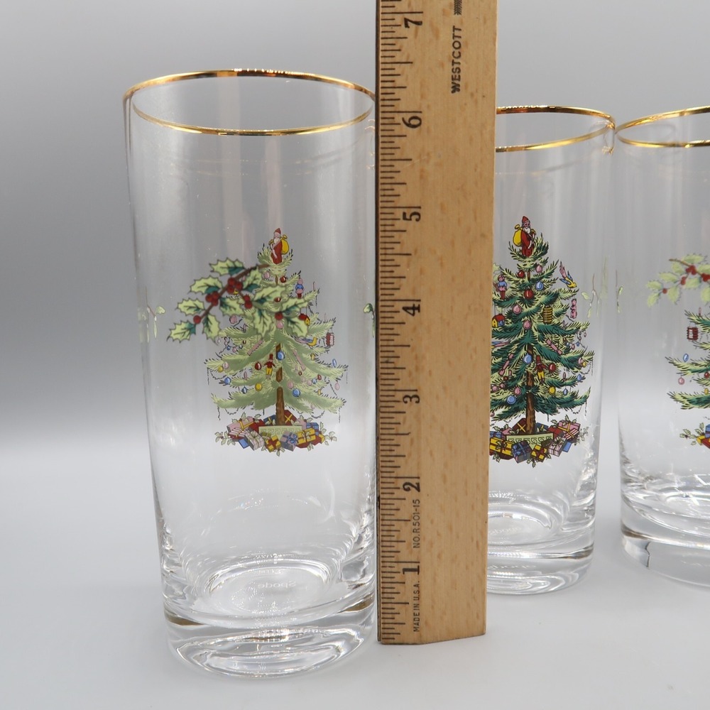 Spode 4 Crystal Christmas Tree 12 oz Flat Highball Glass Tumblers 6 1/4 " - Picture 4 of 5